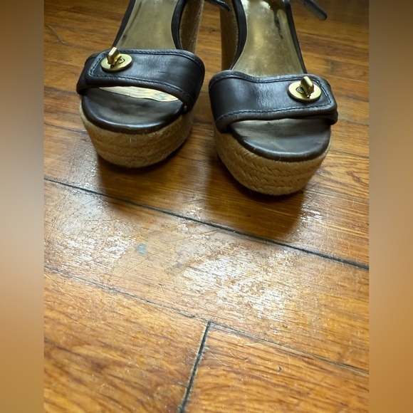 Brown Leather Wedge Sandals with Ankle Strap - Picture 3 of 12